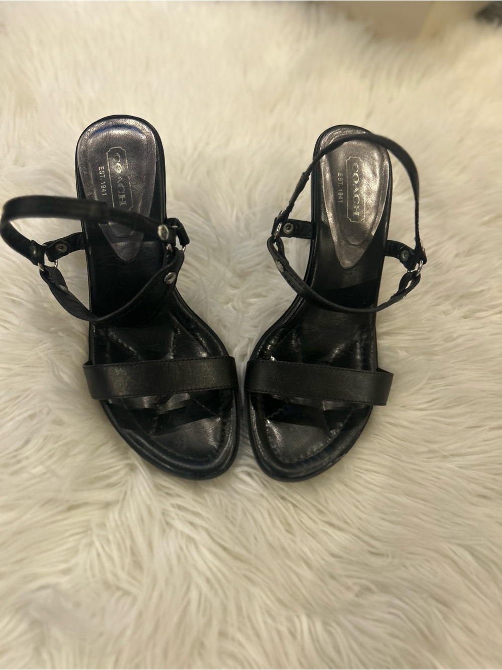 Coach Black Leather Ankle-Strap Sandals